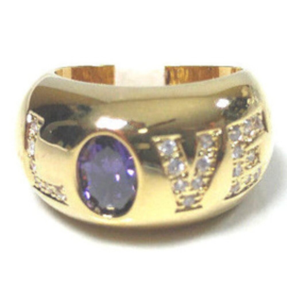 Gold Plated Love Ring Purple CZ Cubic Zirconia Size 5
